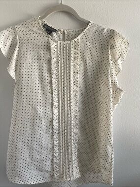 Covington Cream and Black Polka Dot Ruffle Pintuck Blouse